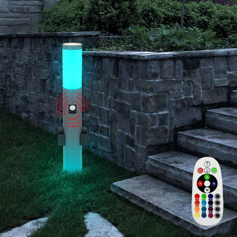 

Lámpara de pie para exteriores, detector de movimiento, enchufes CONTROL REMOTO Luz en un juego que incluye bombillas LED RGB