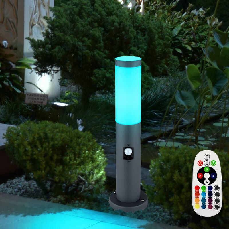 

Lámpara de pie para exteriores, detector de movimiento, luz de acero inoxidable para patio, en un juego que incluye bombillas LED RGB