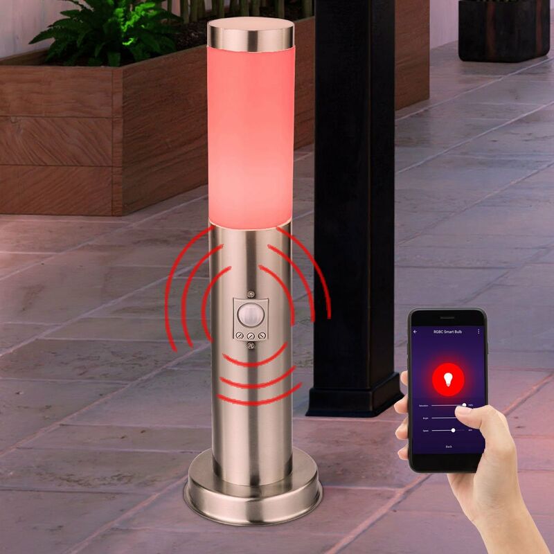 

Lámpara de pie para exteriores DIMMABLE detector de movimiento de jardín lámpara de pie de acero inoxidable controlable por teléfono móvil