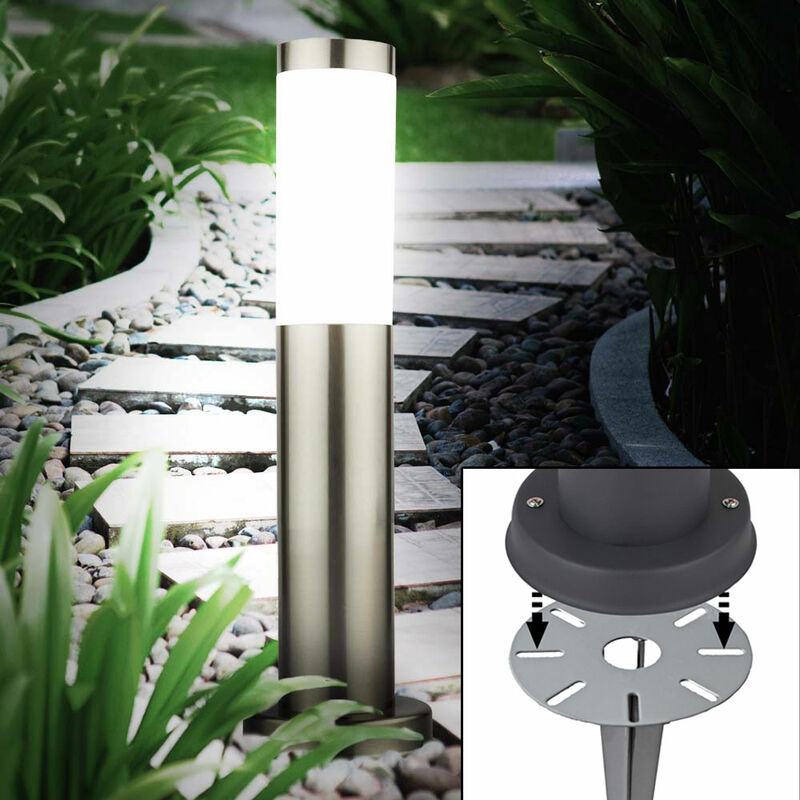 

Lámpara de pie para exteriores, lámpara de jardín con enchufe de espiga plateada para jardín, en un juego que incluye bombillas LED