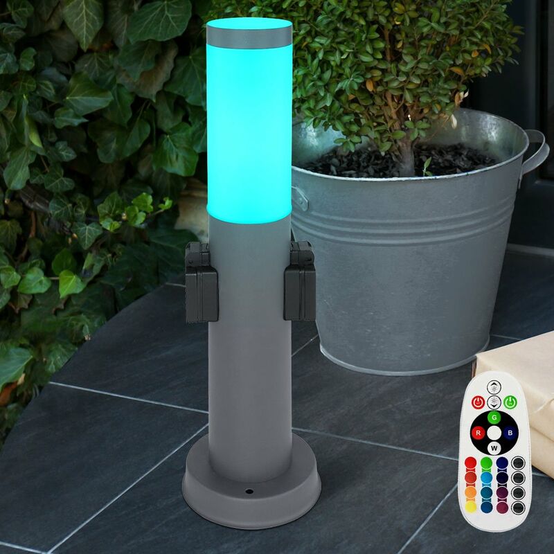 

Lámpara de pie para exteriores, enchufes de jardín regulables, base de acero inoxidable, control remoto de luz en un juego que incluye bombillas LED