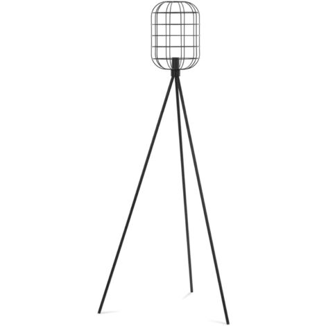 Lámpara de pie para salón con pantalla de rejilla abierta 40 vatios altura 163 cm hierro negro 140009215