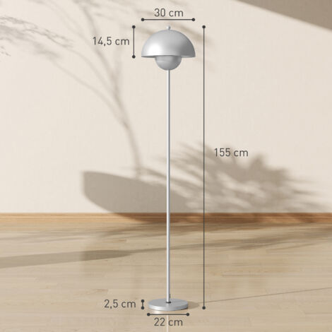 Lámpara de Pie para Salón Moderna con Pantalla de Cuenco Interruptor de Pie Casquillo E27 Sin Bombilla Ø30x155 cm Plata