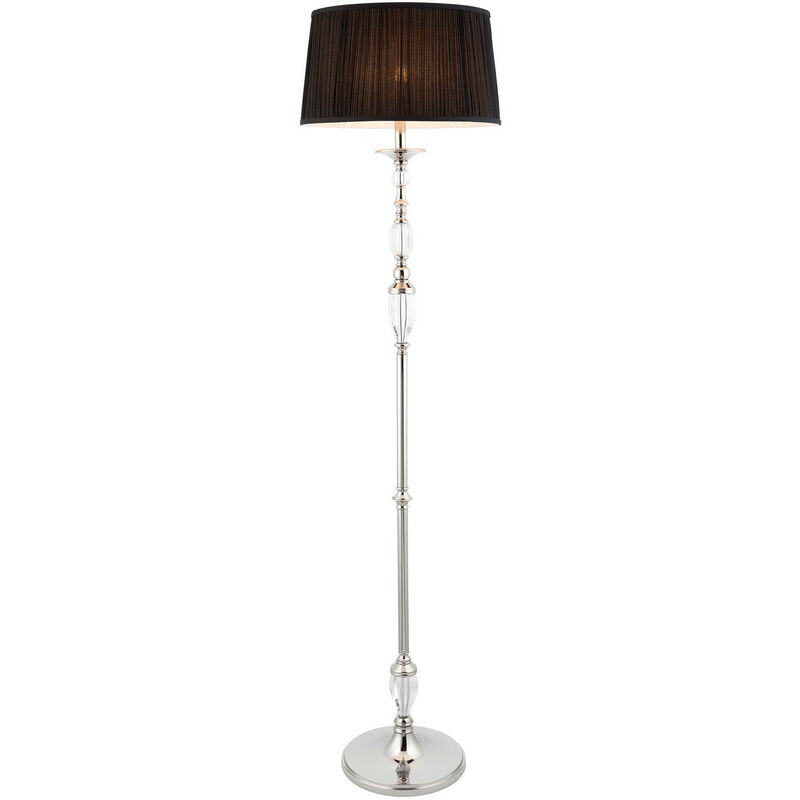 

Interiors 1900 Lighting - Interiors Polina Nickel - Lámpara de pie de 1 luz en níquel pulido con pantalla negra, E27
