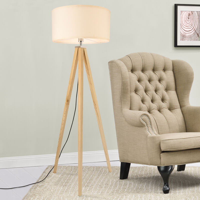

Lámpara de pie Queluz - Trípode - Moderna - Diseño - Altura 152 cm - Iluminación interior - Luz efectiva - Blanco y Apariencia de madera - 1 x E27