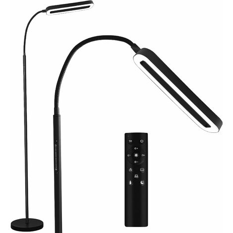 Lampara de Pie Regulables, luz de piso LED de 16 W Brillo/Regulador de temperatura de color, lampara de pie salon con control táctil y control remoto, Diseño de cuello de cisne ajustable
