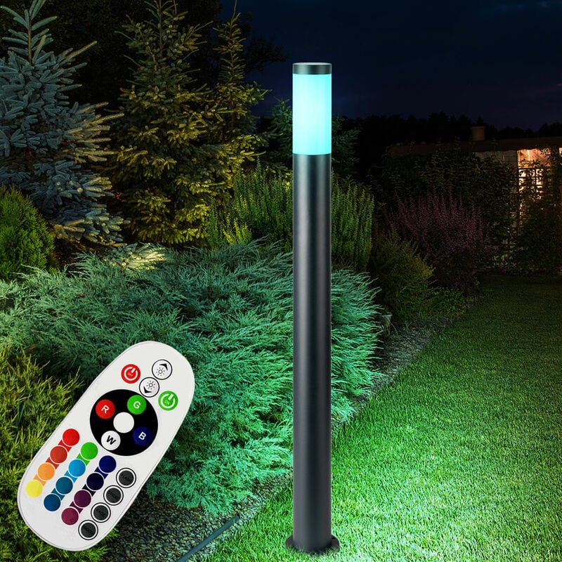 

Lámpara de pie CONTROL REMOTO jardín exterior luz de acero inoxidable REGULABLE en un juego que incluye bombillas LED RGB