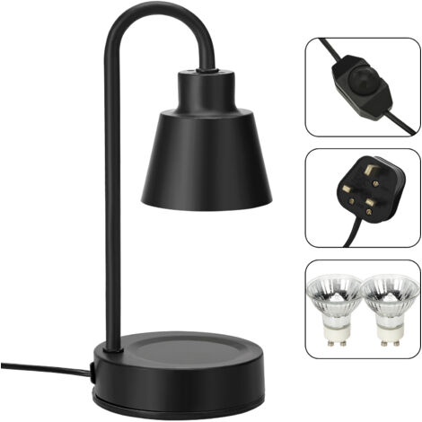 Lámpara de pie retro multifuncional negra con función de calefacción para velas, regulable, para dormitorio, sala de estar, oficina con 2 bombillas [Lámpara de pie con función de calefacción para vela