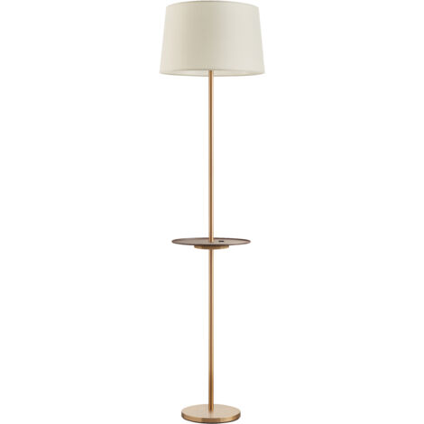 Lámpara de pie ROMESA latón+nogal E27 USB