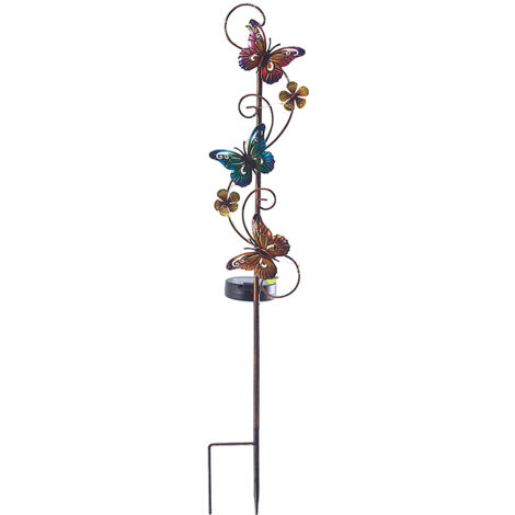 Lámpara de pie solar LED para exteriores [Mariposa/Libélula/Mariquita] de hierro, multicolor, 74 cm, grado de protección IP44, 1 unidad.