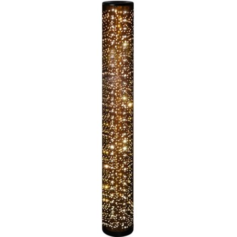 Lámpara de Pie Tela Negro Oro Led Cilindro Efecto Estrellas Vintage Taco Trio Iluminación