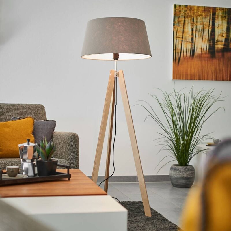 

Lámpara de pie Thea de madera pantalla gris