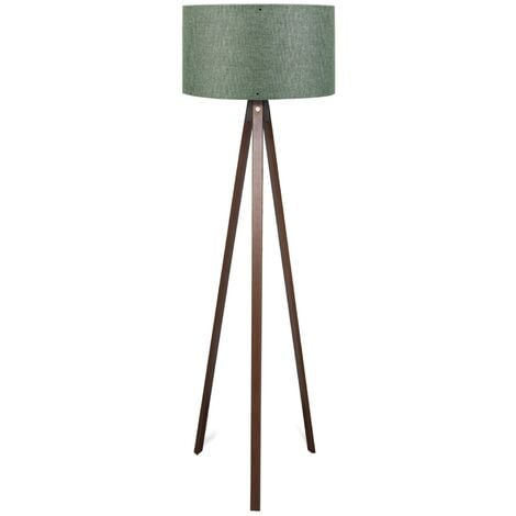 WELLHOME Lámpara de pie trípode oscuro con pantalla verde 100% mdf, verde relieve, colección Tanganica, 38x38x140, casquillo E 27 Max 60 W