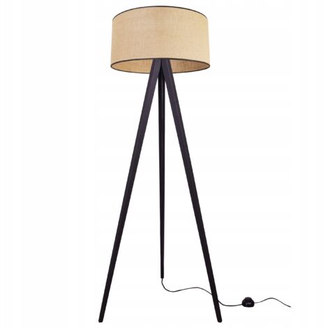 LÁMPARA DE PIE TRÍPODE PANTALLA DE MADERA 45CM