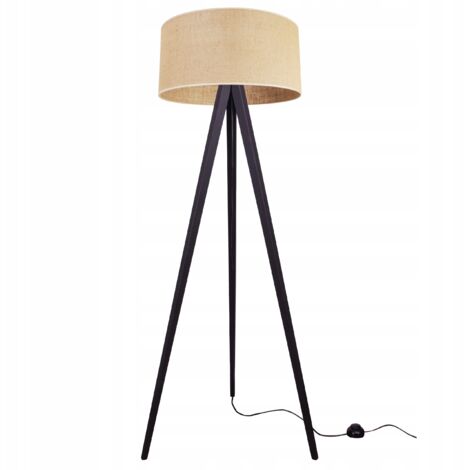 LÁMPARA DE PIE TRÍPODE PANTALLA DE MADERA 45CM
