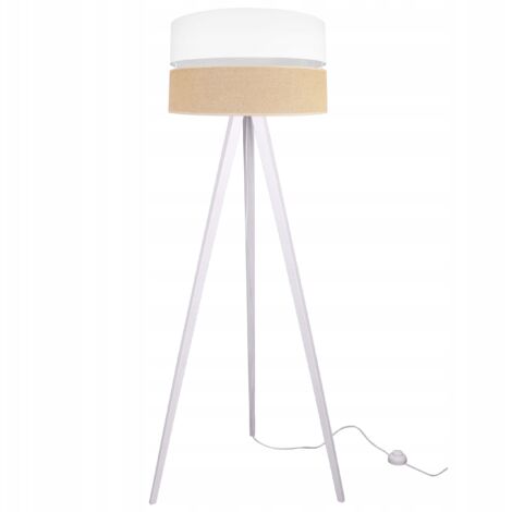 LÁMPARA DE PIE TRÍPODE PANTALLA DE MADERA 45CM BLANCA