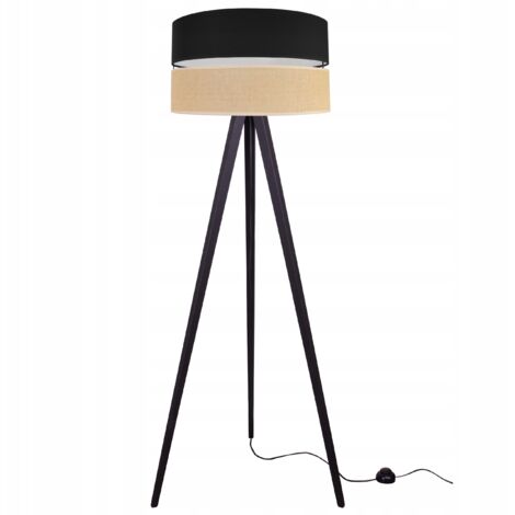 LÁMPARA DE PIE TRÍPODE PANTALLA DE MADERA 45CM NEGRO