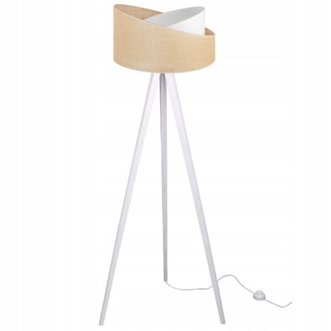 LÁMPARA DE PIE TRÍPODE PANTALLA DE YUTE DE MADERA 45CM