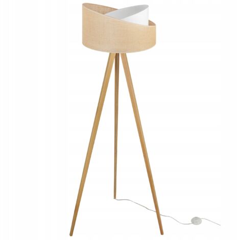 LÁMPARA DE PIE TRÍPODE PANTALLA DE YUTE DE MADERA 45CM