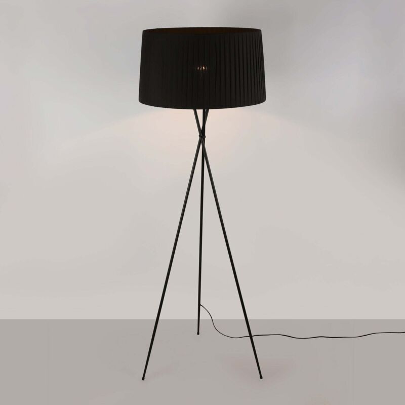 Barcelona Led - Lámpara De Pie Trípode 'pron' - Pantalla Algodón - E27 - Negro