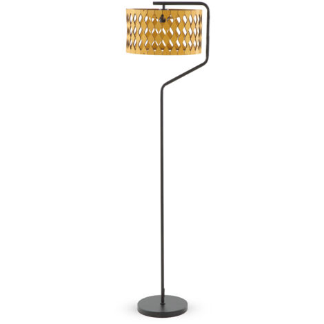 Lampara de pie tulipa de contrachapado miel y negro con base metalica negra