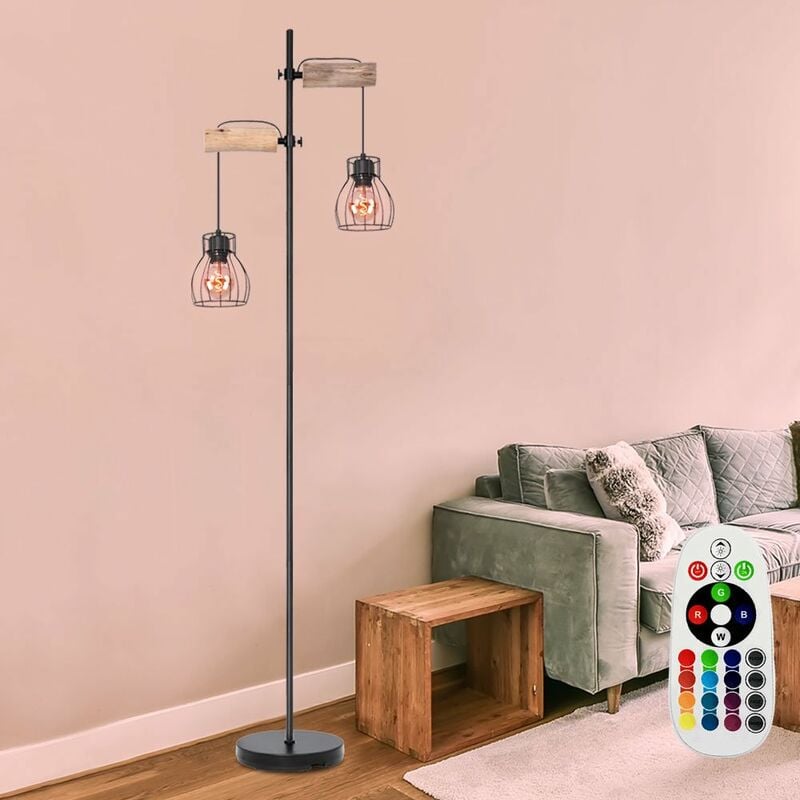 

Lámpara de pie vintage con control remoto, lámpara de pie de madera, ajustable en altura, regulable en un juego que incluye bombillas LED RGB