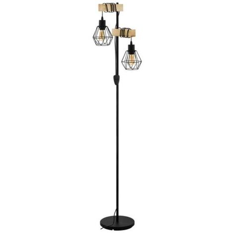 Lámpara de piso 40x166,5x250 cm de hierro negro con soporte de madera - Eglo Townshend