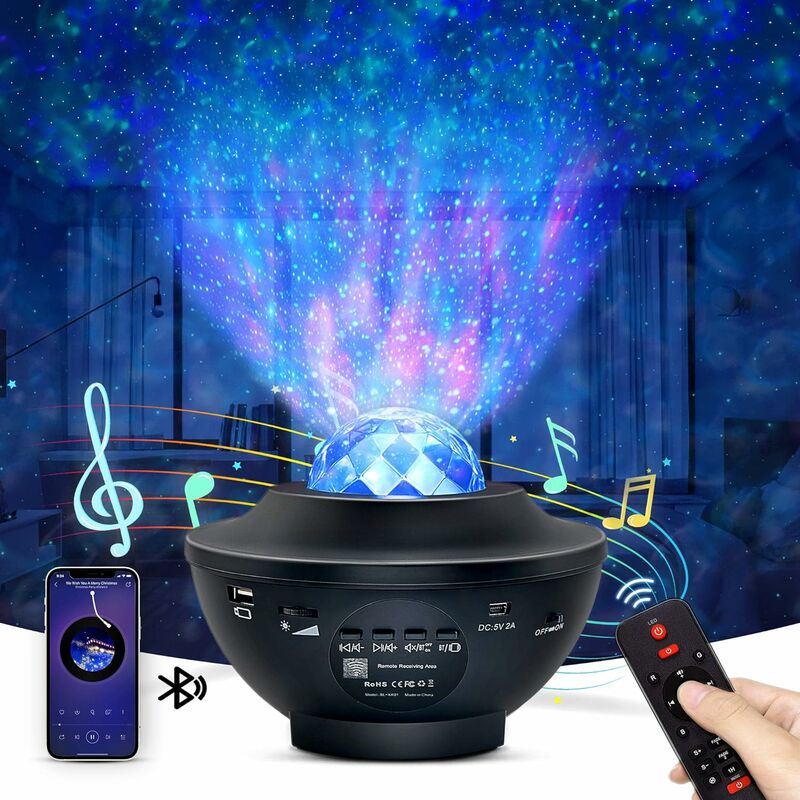 

Lámpara de proyector LED LITZEE, proyector de cielo estrellado con control remoto, temporizador y altavoz Bluetooth, para dormitorio / niños / fiesta