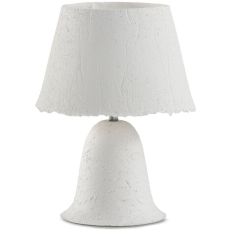 Lámpara de sobreMesa con base y tulipa de papel maché blanco hecha a mano