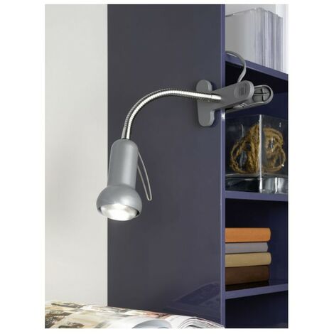 Lámpara de sobremesa con brazo articulado y clip, color plata, marca Fabio Eglo.