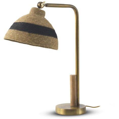Lampara De Sobremesa Con Pantalla De Fibra Natural Trenzada