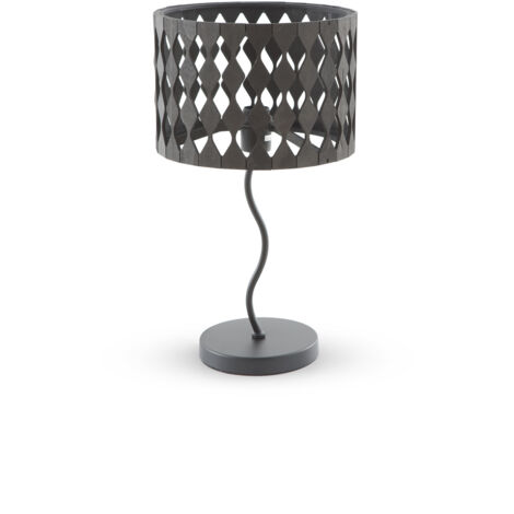 Lampara de sobremesa de contrachapado negro con base metalica negra