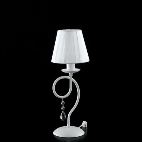 Lámpara de sobremesa de hierro blanco one light decoración shabby Pantalla blanca 14x h32 cm