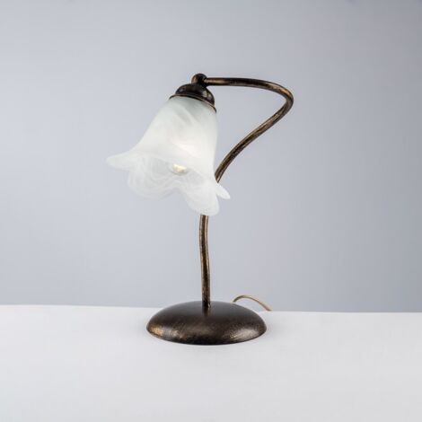 Lámpara de sobremesa en hierro Marrón Oro pantalla una luz de cristal blanco 25x h31 cm