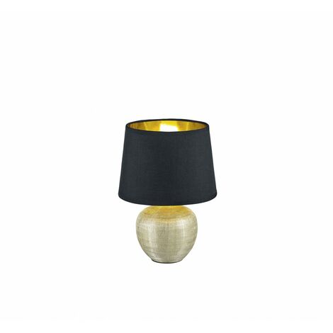 Lámpara de Sobremesa Moderna Cerámica Dorada Pantalla Luxor Negra Ø18 cm Trio Iluminación