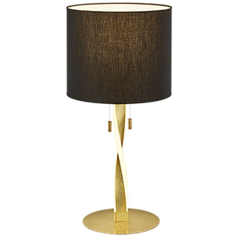 Lámpara de sobremesa Nandor con pantalla negra y hoja de oro varilla helicoidal iluminada LED con interruptores separados h.62cm Modern