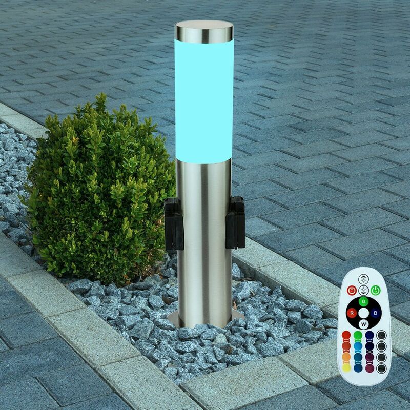 

Lámpara de pie zona exterior focos de terraza distribuidor de potencia mando a distancia en un set que incluye lámparas LED RGB