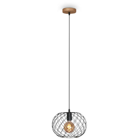 Lámpara de suspensión Ø 30 cm, 40 W, negro y madera