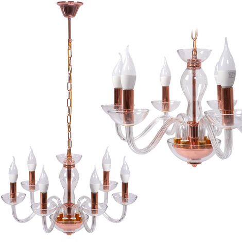 LÁMPARA de SUSPENSIÓN APP1081-6CP VELAS ROSE ORO 6-PUNTOS de LUZ E14 55X55X32-140CM