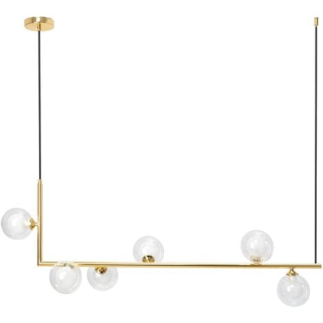 TOOLIGHT LÁMPARA de SUSPENSIÓN APP690-6CP VIDRIO PELOTA ORO 6-PUNTOS de LUZ G9 9,5X90X36-100CM AJUSTABLE