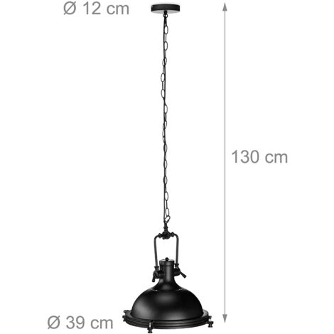 Lámpara de suspensión de estilo industrial lámpara de techo de vidrio opalino de hierro pantalla redonda negra 1300013702