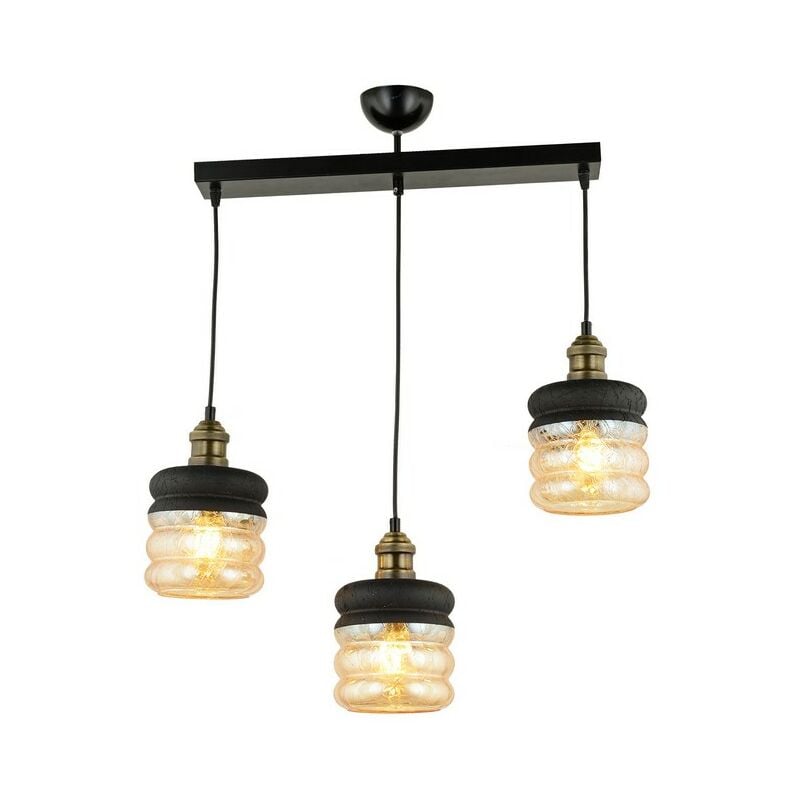 

Lampara de Suspension Hera - Lampara de 3 luces - Luz de techo - Negro, Oro en Metal, Vidrio, 100 x 3 x 60 cm, 3 x E27, 60W