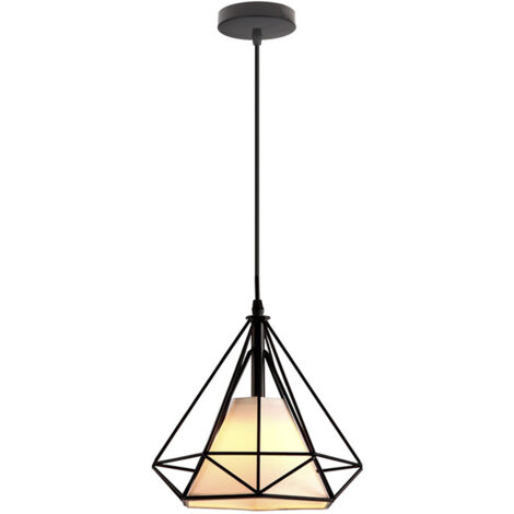 Lámpara de Suspensión Industrial E27 Geométrica Jaula Lámpara Colgante Metal Luz Colgante para Sala de Estar Ø25cm Negro