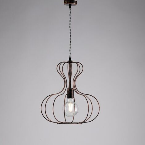 Lámpara de suspensión industrial en hierro negro y cobre urbano 35x h40 cm