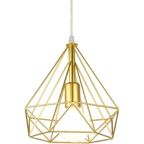 Lámpara de Suspensión Industrial Metal Jaula E27 Altura Ajustable Lámpara Colgante Ø25cm Dorado para Sala de Estar