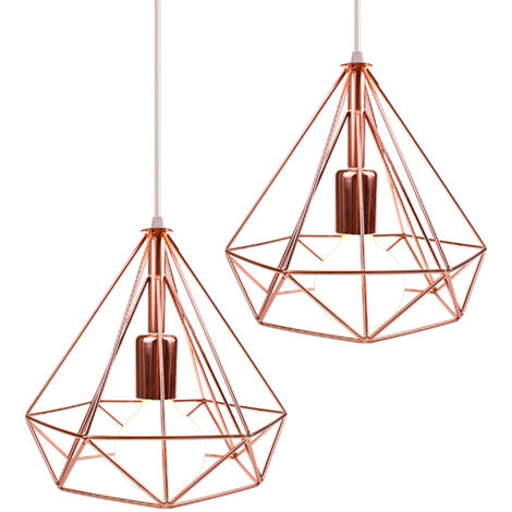 Lámpara de Suspensión Industrial Metal Jaula E27 Altura Ajustable Lámpara Colgante Ø25cm para Sala de Estar 2 Piezas Oro Rosa
