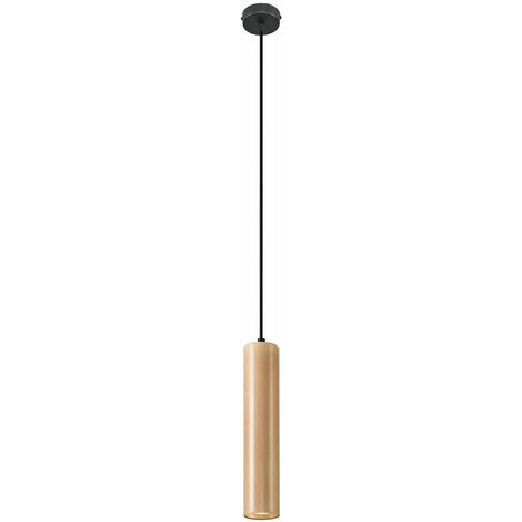 Lámpara de suspensión lámpara de suspensión de acero negro cilindro de madera natural lámpara de comedor lámpara colgante de sala de estar moderna, 1x 5W 400lm 3000K, DxH 8x100 cm