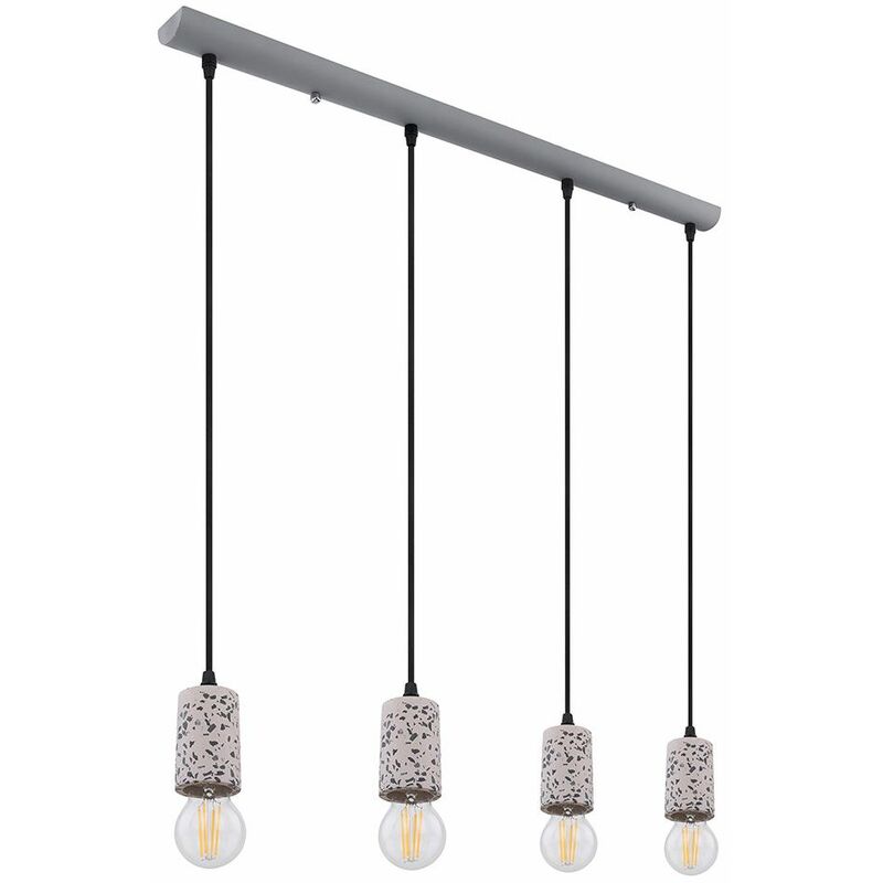 

Lámpara de suspensión, lámpara de techo, lámpara colgante moderna, puntos para colgar, mesa de comedor, aspecto piedra gris metal, 4x E27, An x Al