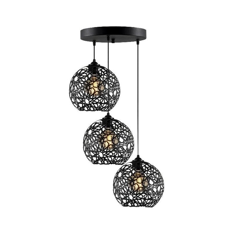 

Lampara de Suspension Seljuk - Arana - Lampara de techo - Negro en Metal, 65 x 65 x 117 cm, 3 x E27, Max 100W