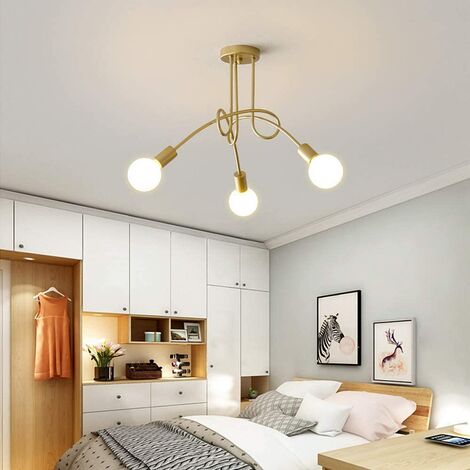 Lámpara de Techo, 3 Luces Plafon de Techo de Metal, Iluminación en Forma de Araña E27 para Dormitorio Cocina Loft (Dorado)